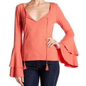Band of Gypsies Coral Ribbed Belle Sleeve Top